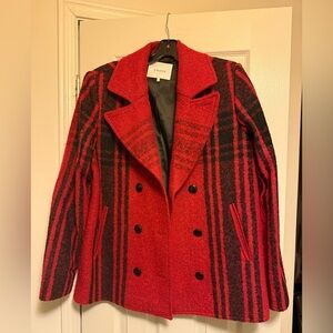 Frame Denim Women's Red and Black Plaid Pea Coat